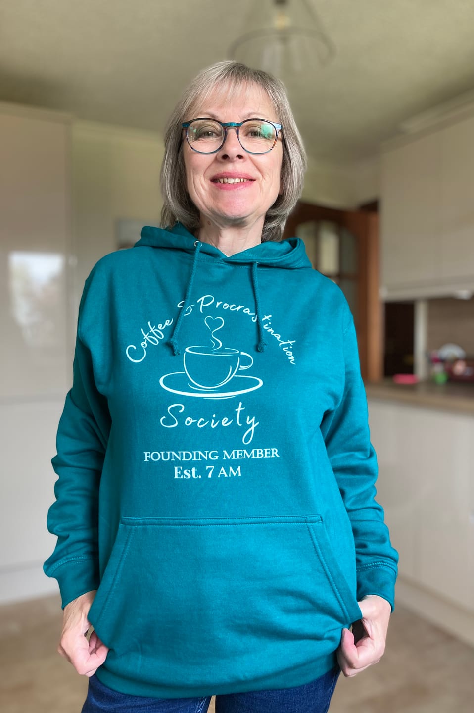 Customer photo review of Women's Coffee Lover Oversized Hoodie - "Coffee & Procrastination"