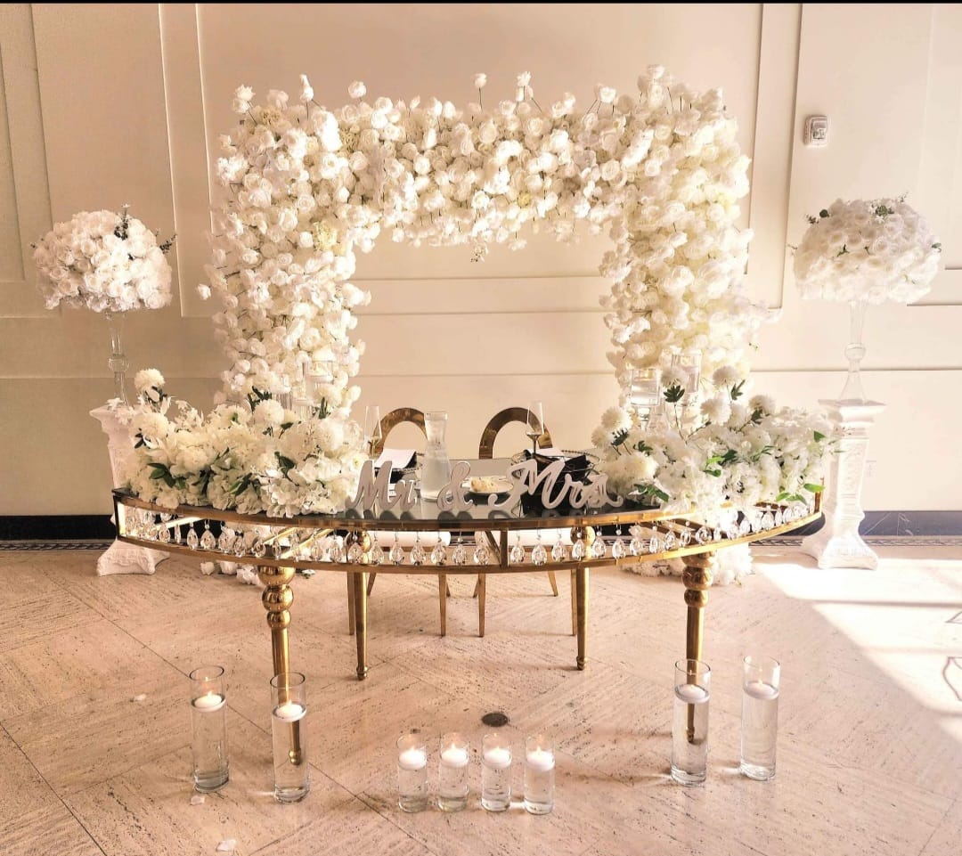 Customer photo review of White Fabric Artificial Flower Wall Arch Wedding Birthday Party Decoration