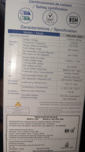 Customer photo review of Regulador Voltaje CDP AVR-1008 1000VA 400W 120V AVR 8 Tomas R2C-AVR1008