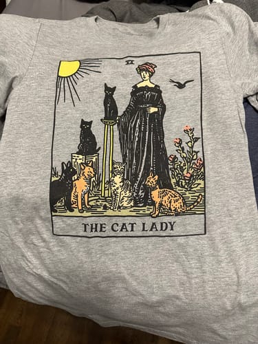 Customer photo review of The Cat Lady Tarot Card Tee