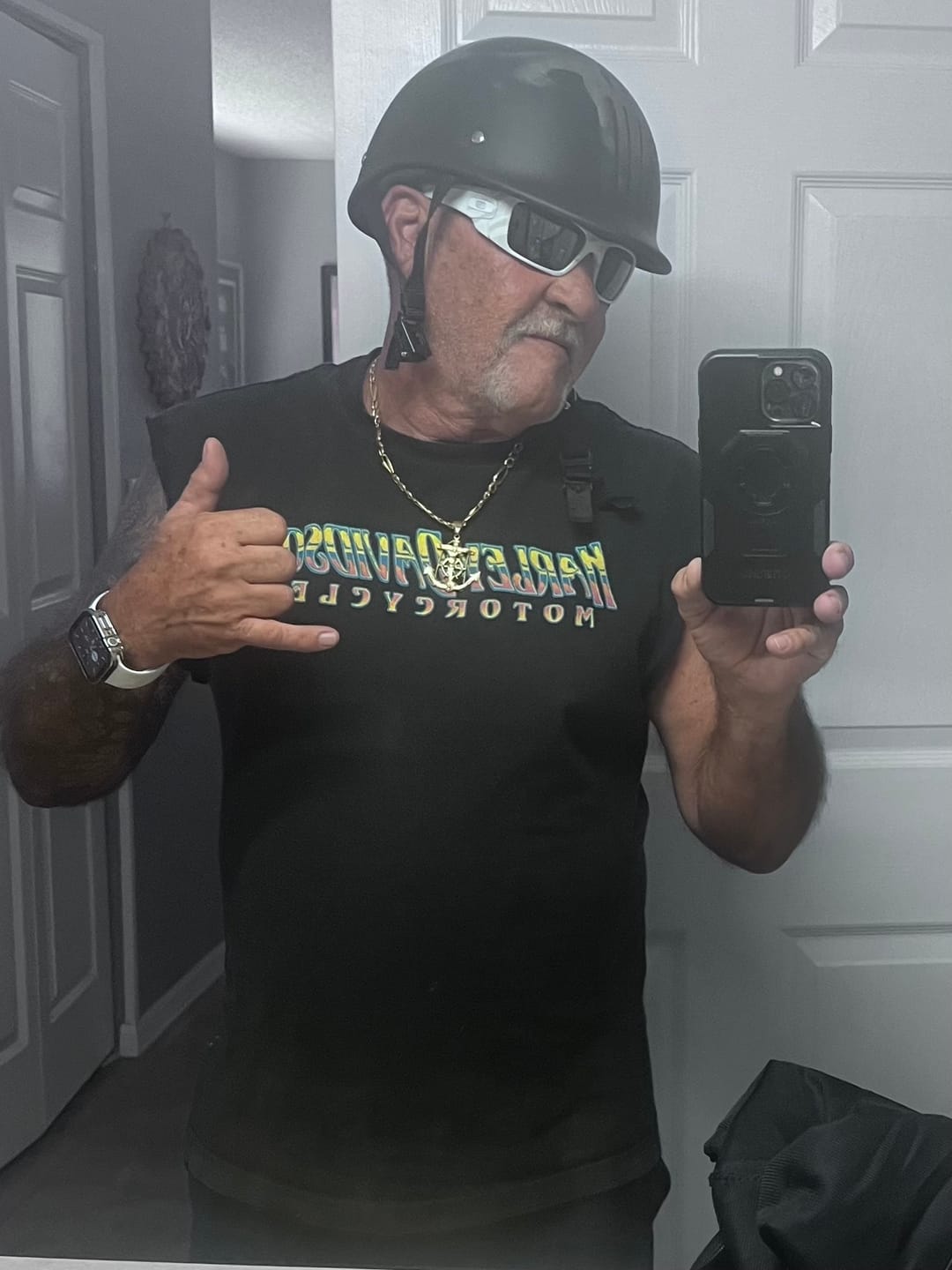 Customer photo review of Low Profile Reversible DOT Polo Helmet / Punisher