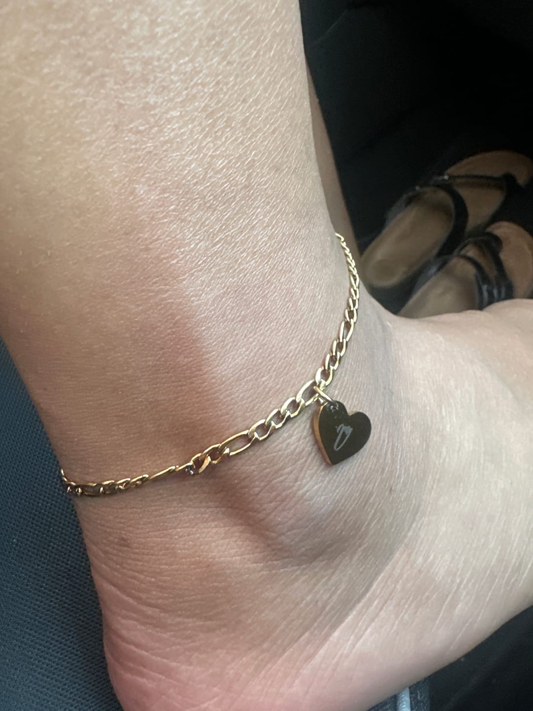 Customer photo review of Heart Initial Engraved Anklet