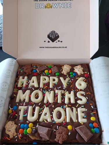 Customer photo review of Custom message brookie (brownie cookie)