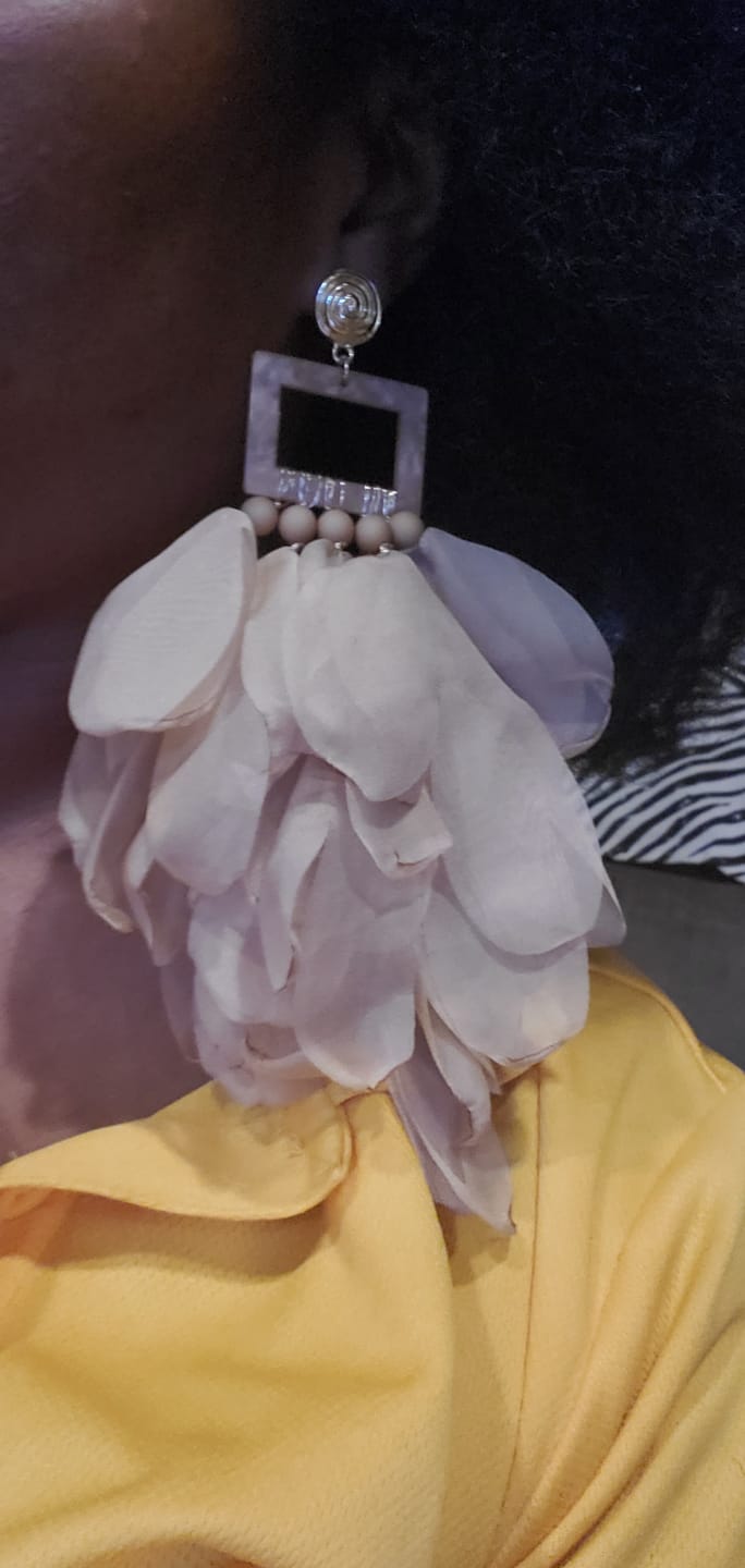 Customer photo review of Nonso Square top flower petal earrings