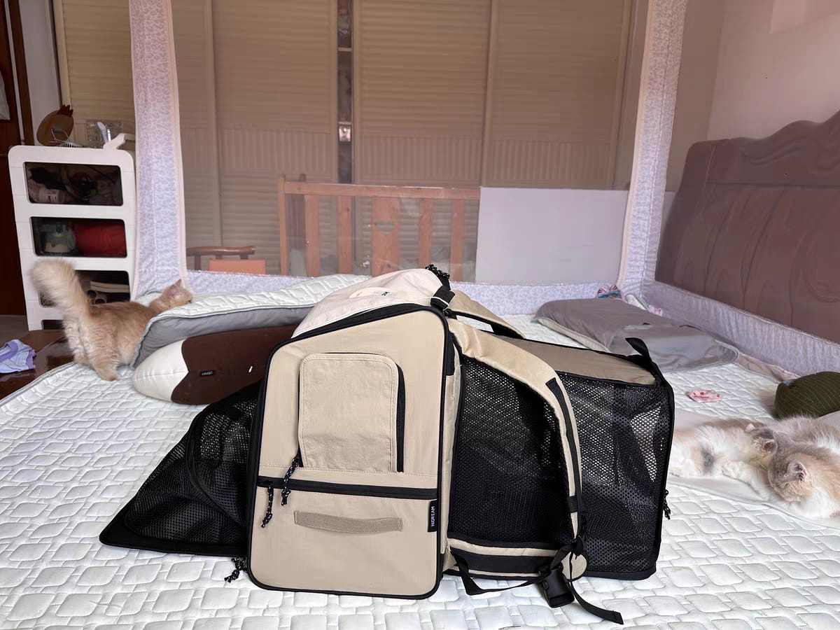 Customer photo review of Luxury Expandable Front and Rear Pet Travel Backpack Tent – Perfect for Multiple Cats, Large Cats, or Small Dogs