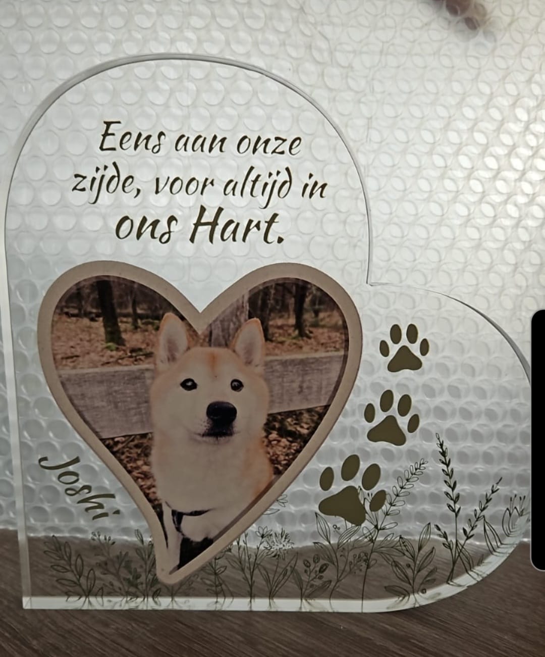 Customer photo review of Eens aan mijn zijde - Gepersonaliseerd glazen hart