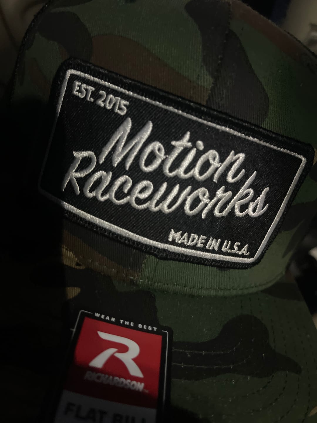 Customer photo review of Motion Heritage Flat Bill Hat Green Camo/Black Snapback