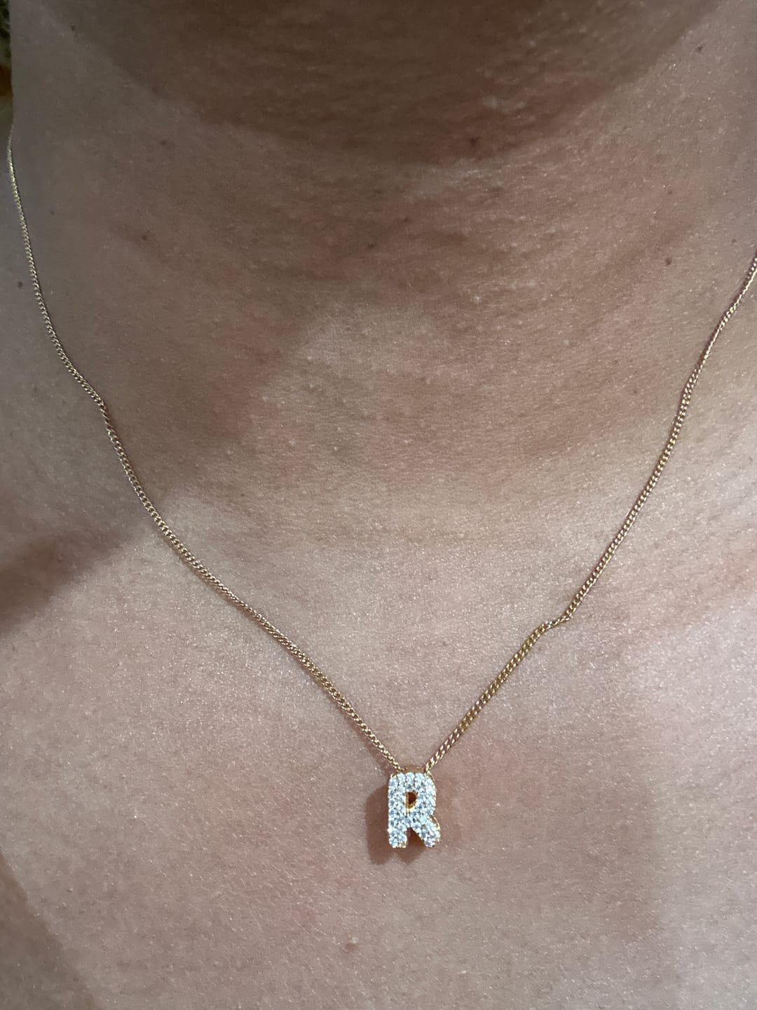 Customer photo review of Iced Bubble Initial Necklace w/ Cuban Chain