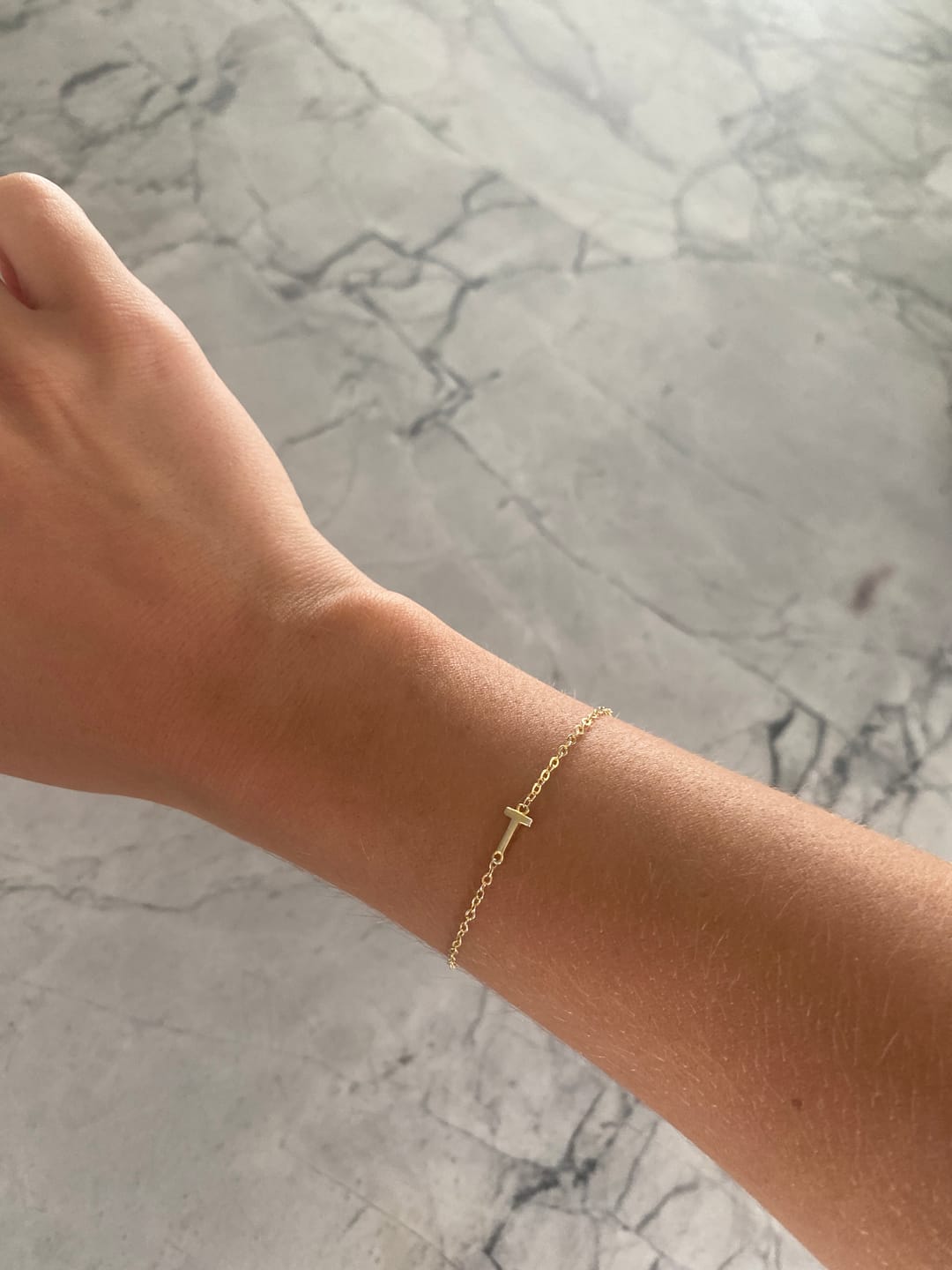 Customer photo review of Sideways Single Initial Letter Bracelet