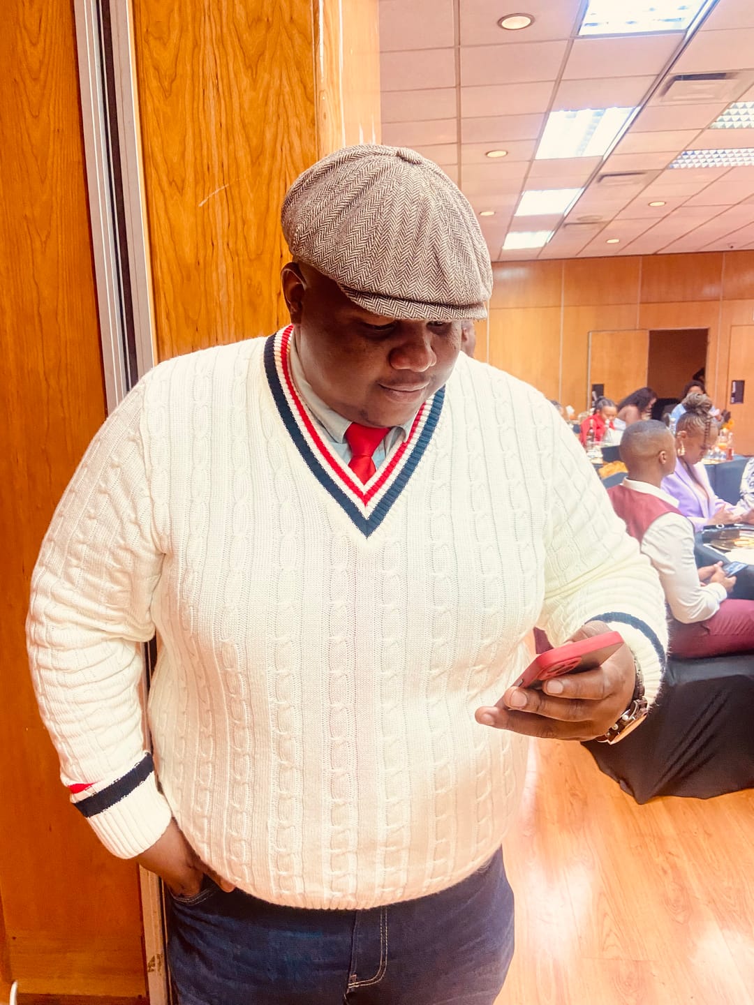 Customer photo review of Cream, Red & Blue Cricket Jersey