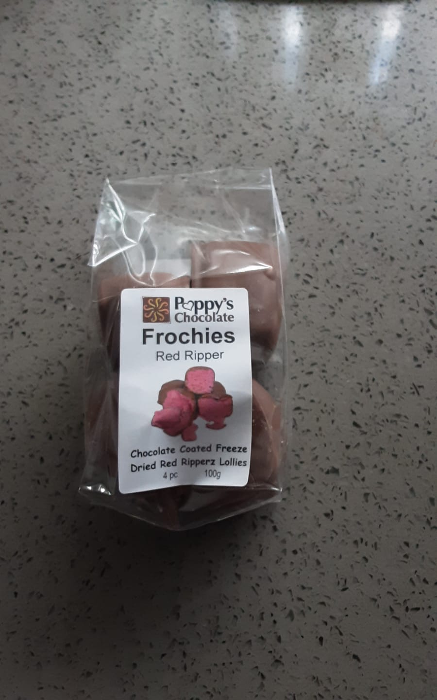 Customer photo review of Frochies Red Ripper chocolate coated freeze dried lollies