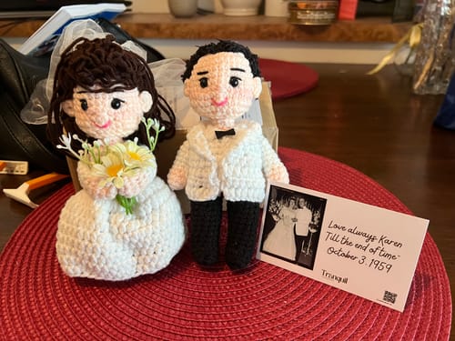Customer photo review of Tranquil - Personalized Couple Crochet Dolls (In Loving Memory Card)