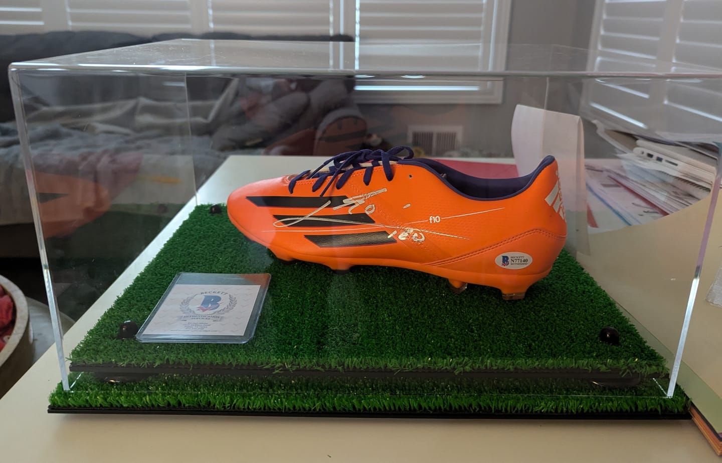 Customer photo review of Large Display Case for Small Basketball High Top Shoes, Sneakers, Lacrosse, Soccer & Football Cleats with Mirror Back No Wall Mounts