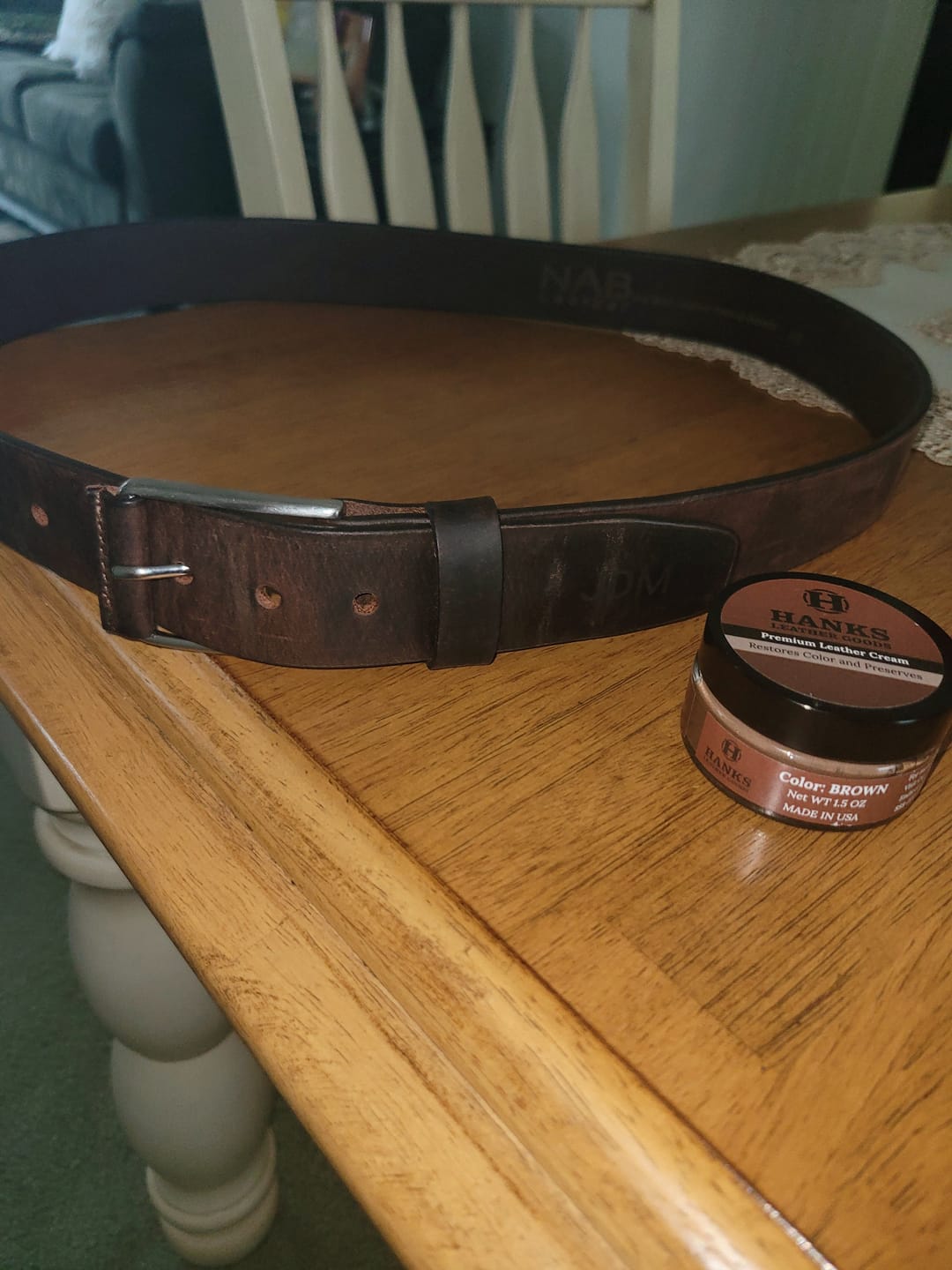 Customer photo review of The Spartan Belt - Brown Leather Belt With Leather Wrapped Buckle