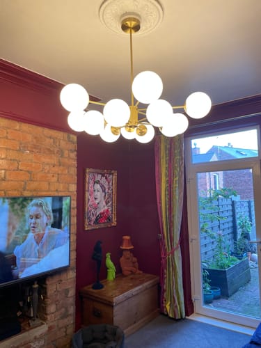 Customer photo review of 12-Light Two-tier Sputnik Opal Globe Chandelier