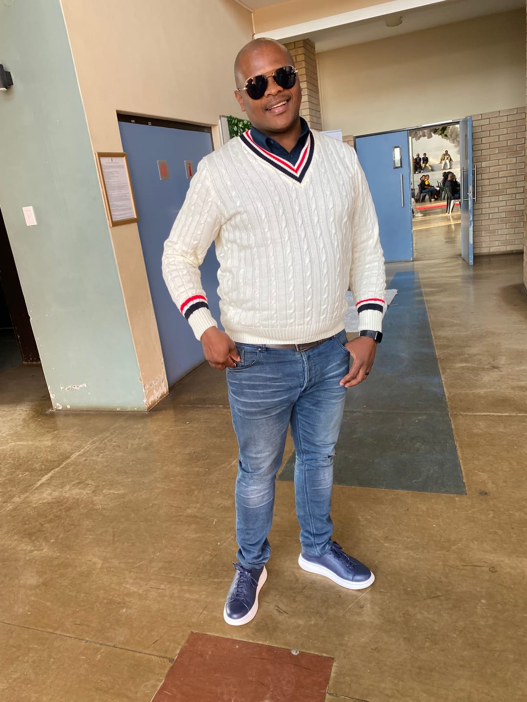 Customer photo review of Cream, Red & Blue Cricket Jersey