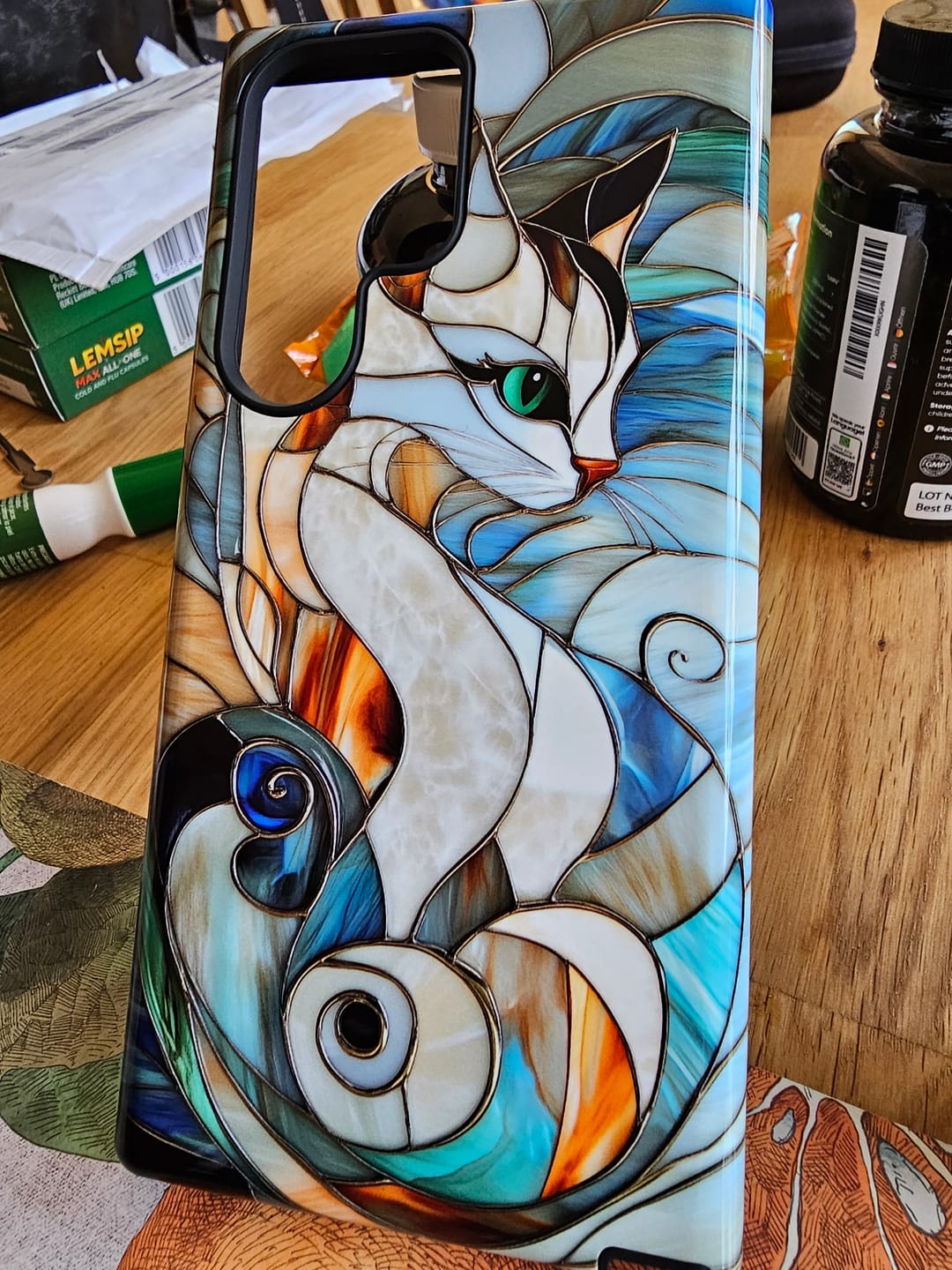 Customer photo review of Cat Abstract Stained Glass Design Samsung Phone Case