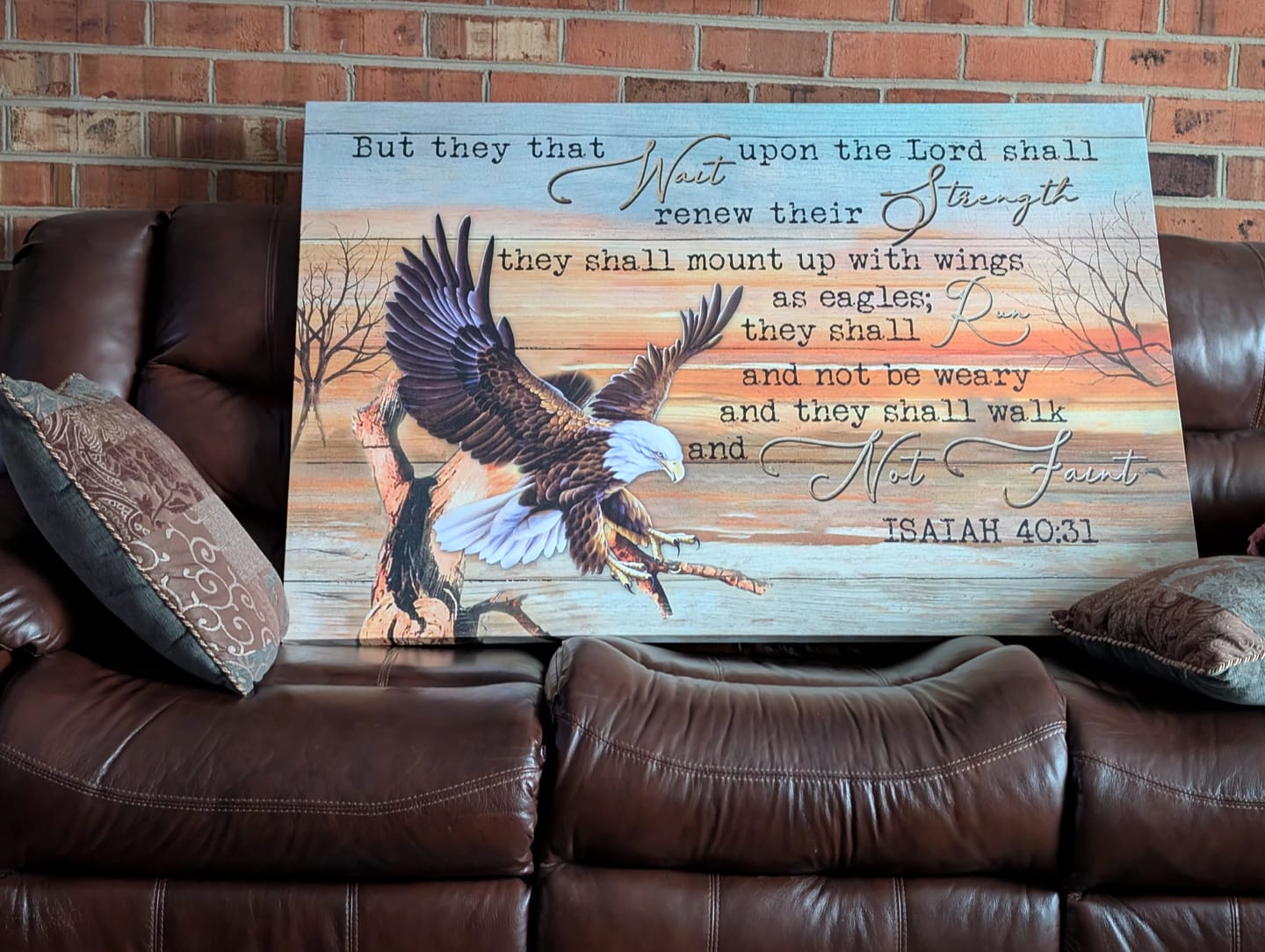 Customer photo review of Eagle Wingspan, They That Wait Upon The Lord Isaiah 40:31 Christian Wall Art Canvas Print