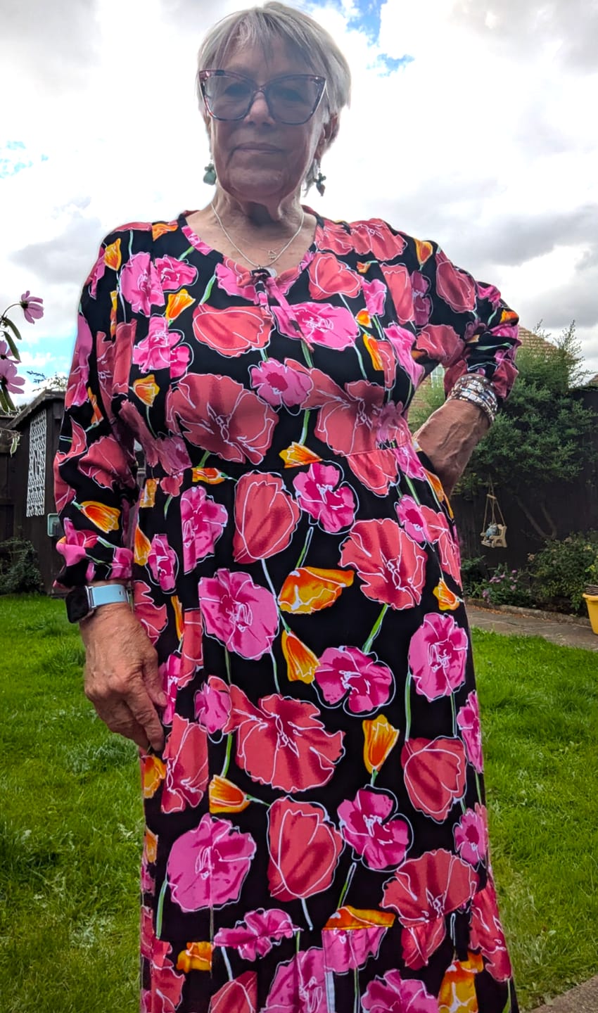 Customer photo review of Flower Drawings on Black Viscose Challis Fabric