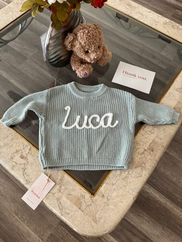 Customer photo review of Hand Knitted Personalized Sweater