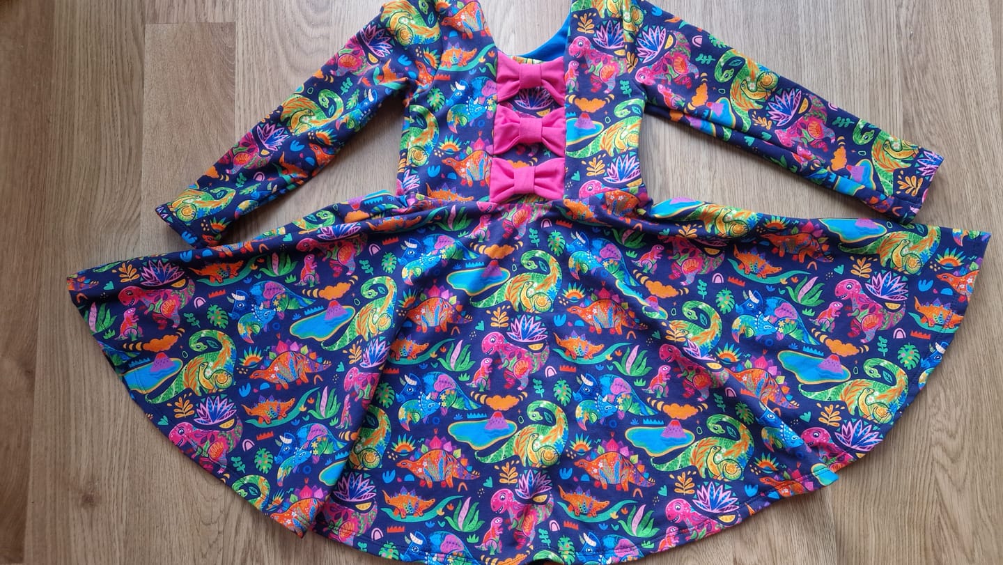 Customer photo review of Multicoloured Dinosaurs on Navy French Terry Fabric