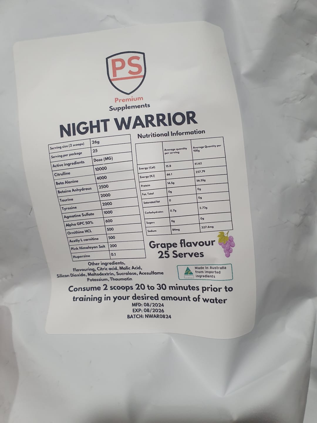 Customer photo review of Night warrior Caffeine-free Pre-workout