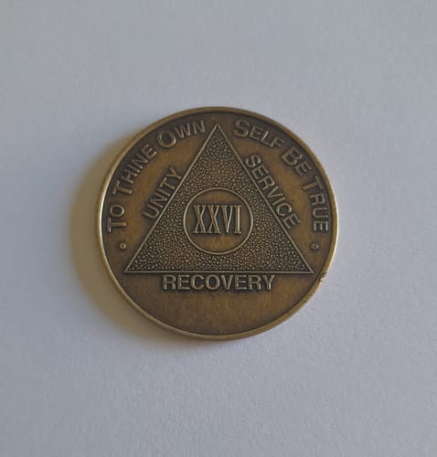 Customer photo review of Recovery Mint 26 Year Bronze AA Meeting Chips - Twenty-Six Year Sobriety Coins/Tokens
