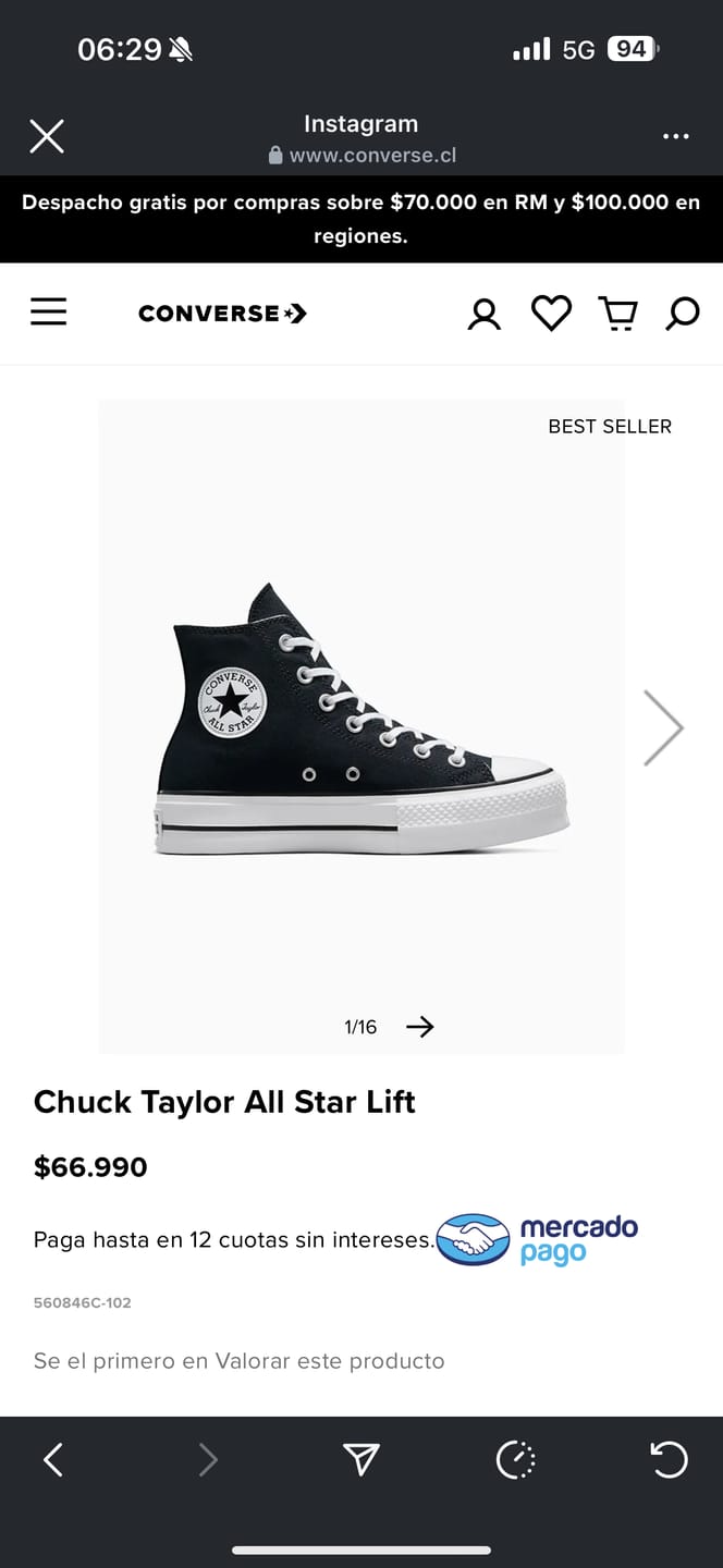 Customer photo review of Zapatilla Converse Chuck Taylor Hi Plataforma Mujer Negro