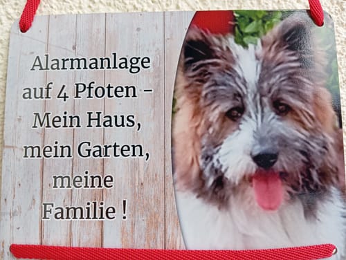 Customer photo review of Hunde-Türschild personalisiert mit Foto & Text (UV- und wetterfest)