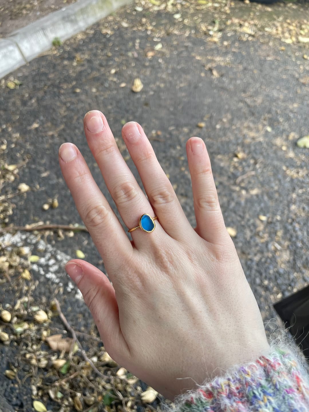 Customer photo review of Blue Sea Glass, Gold Vermeil - Size N