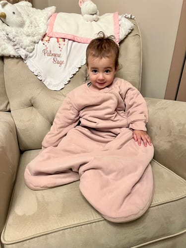 Customer photo review of Organic Cotton & Camel Wool Long Sleeve Sleep Sack 1.0 TOG - Dusty Pink