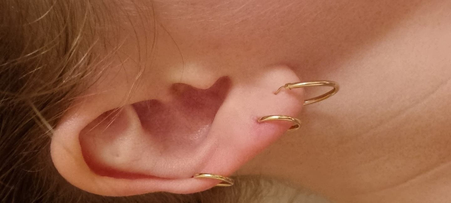 Customer photo review of 14K Gold Sleeper Hoops