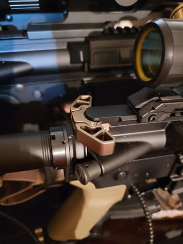 Customer photo review of AR 15 Tan/Gold Ambi Charging Handle AR15 Butterfly Raptor