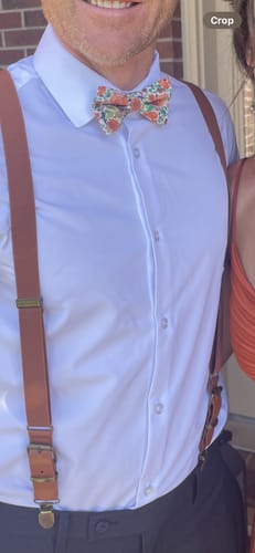 Customer photo review of Sunset Floral Bow Tie & Cognac Suspenders