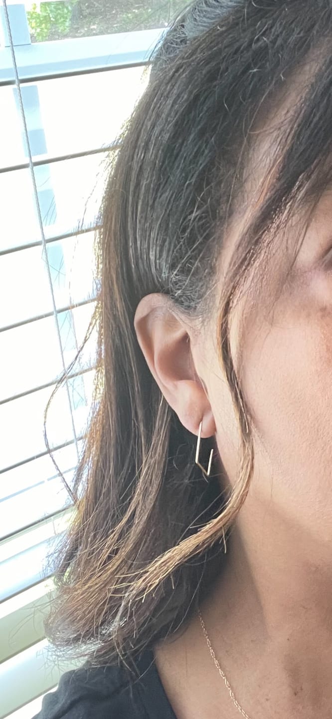 Customer photo review of 14K Gold Sleeper Hoops