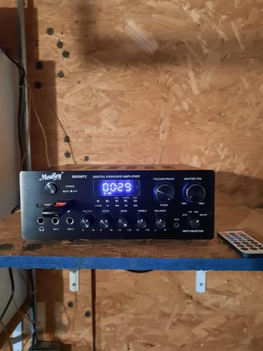 Customer photo review of Moukey パワーアンプ システム マイクミキサー 220W Bluetooth対応 デュアルチャンネルサウンドオーディオステレオレシーバー モニタリング/USB、SD、AUX、MIC IN/エコー、ラジオ、LCD-ホームシアターエンターテインメントRCA スタジオ用 MAMP1
