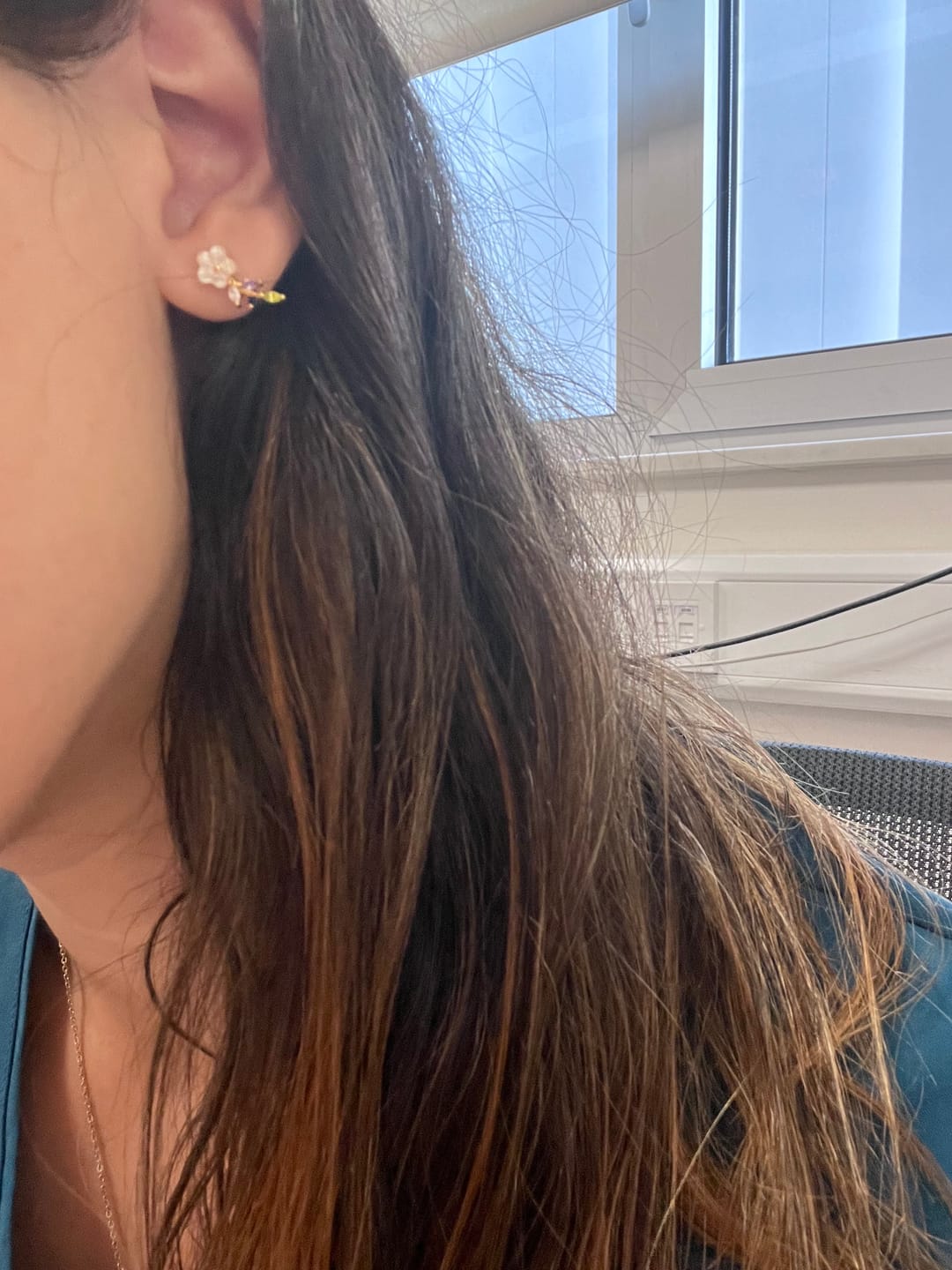 Customer photo review of Crystal White Blossom Earrings