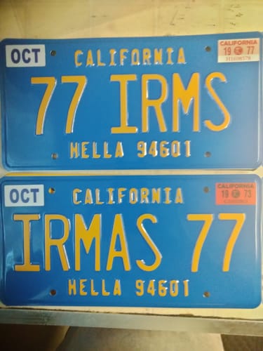 Customer photo review of BLUE CALIFORNIA LICENSE PLATE IN TWO LINES - BLUE WITH YELLOW TEXT 6"x12" (156.5mm x 305mm)