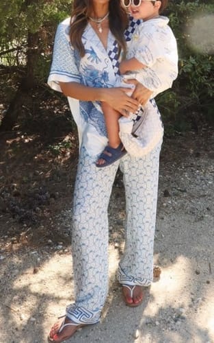 Customer photo review of Unique Dragon Print Short Sleeve Loose Shirt and Elastic Waist Pocket Pants Silk Satin Set
