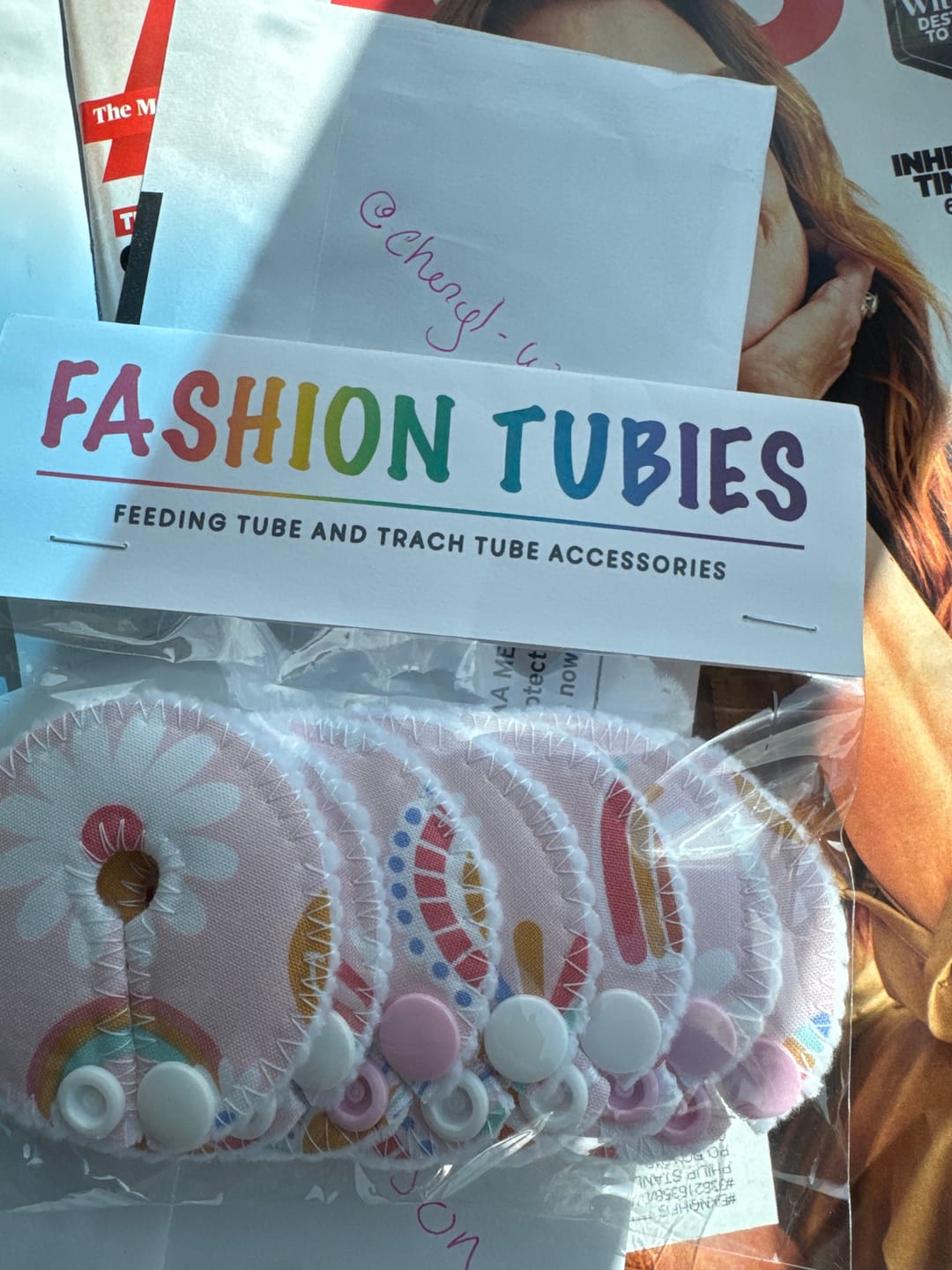 Customer photo review of Set of 7 G tube pads / gtube pads / g-tube pads / gtube covers / feeding tube pads / g tube covers / mic-key button cover / AMT mini button