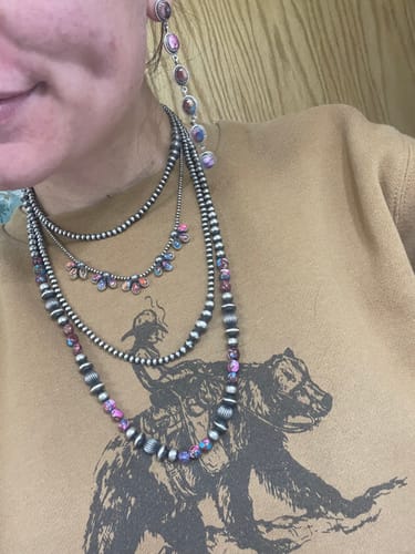 Customer photo review of “The Mini Sunny” Beautiful Handmade Sterling Silver & Pink Dream Mojave Necklace