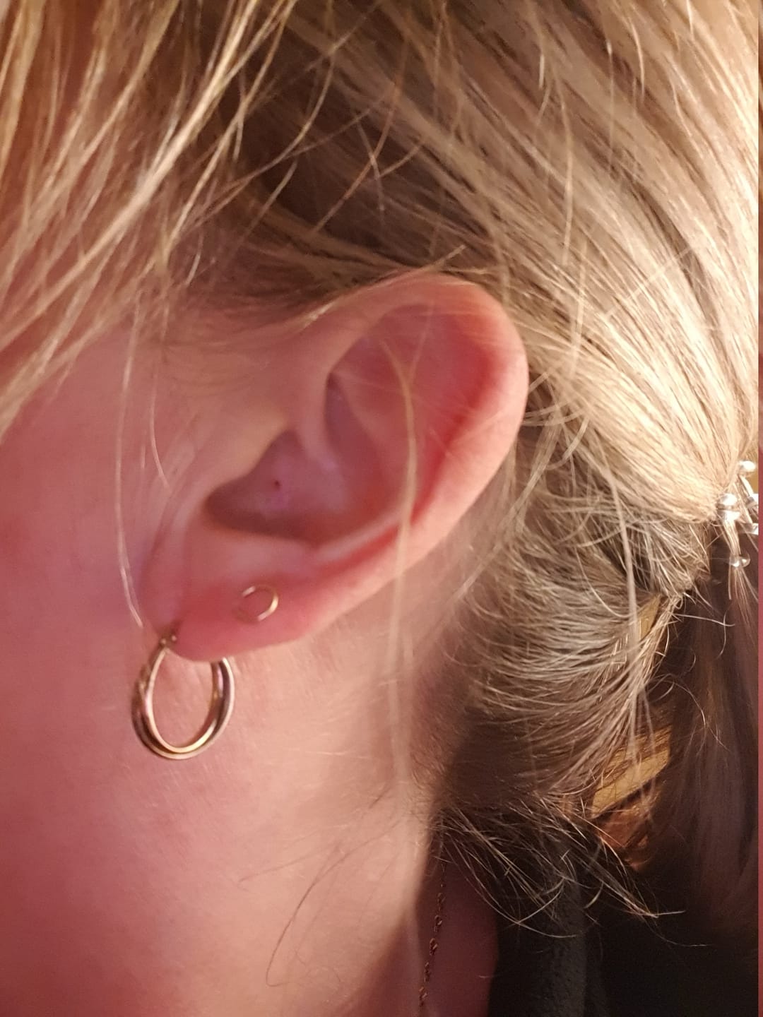 Customer photo review of 14K Gold Hammered Circle Stud Earrings
