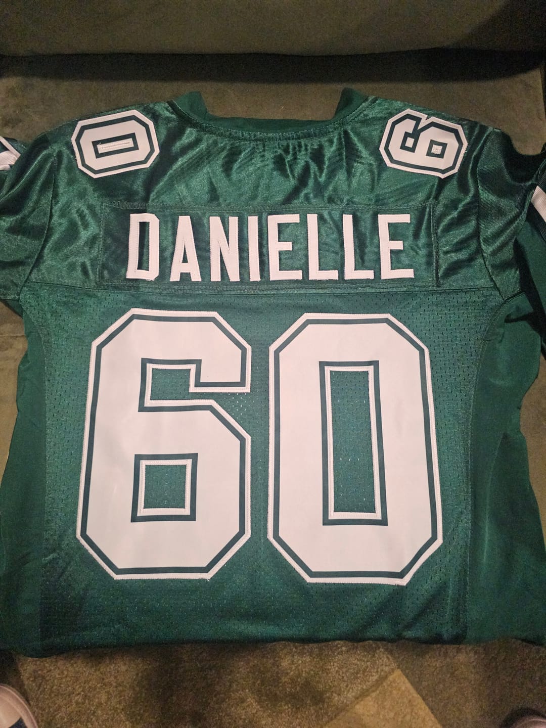 Customer photo review of Custom Green White Classic Style Mesh Authentic Football Jersey