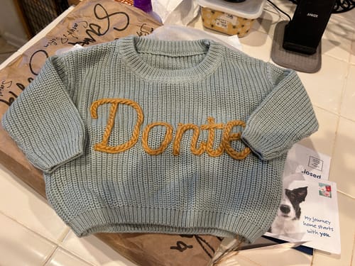 Customer photo review of Hand Knitted Personalized Sweater