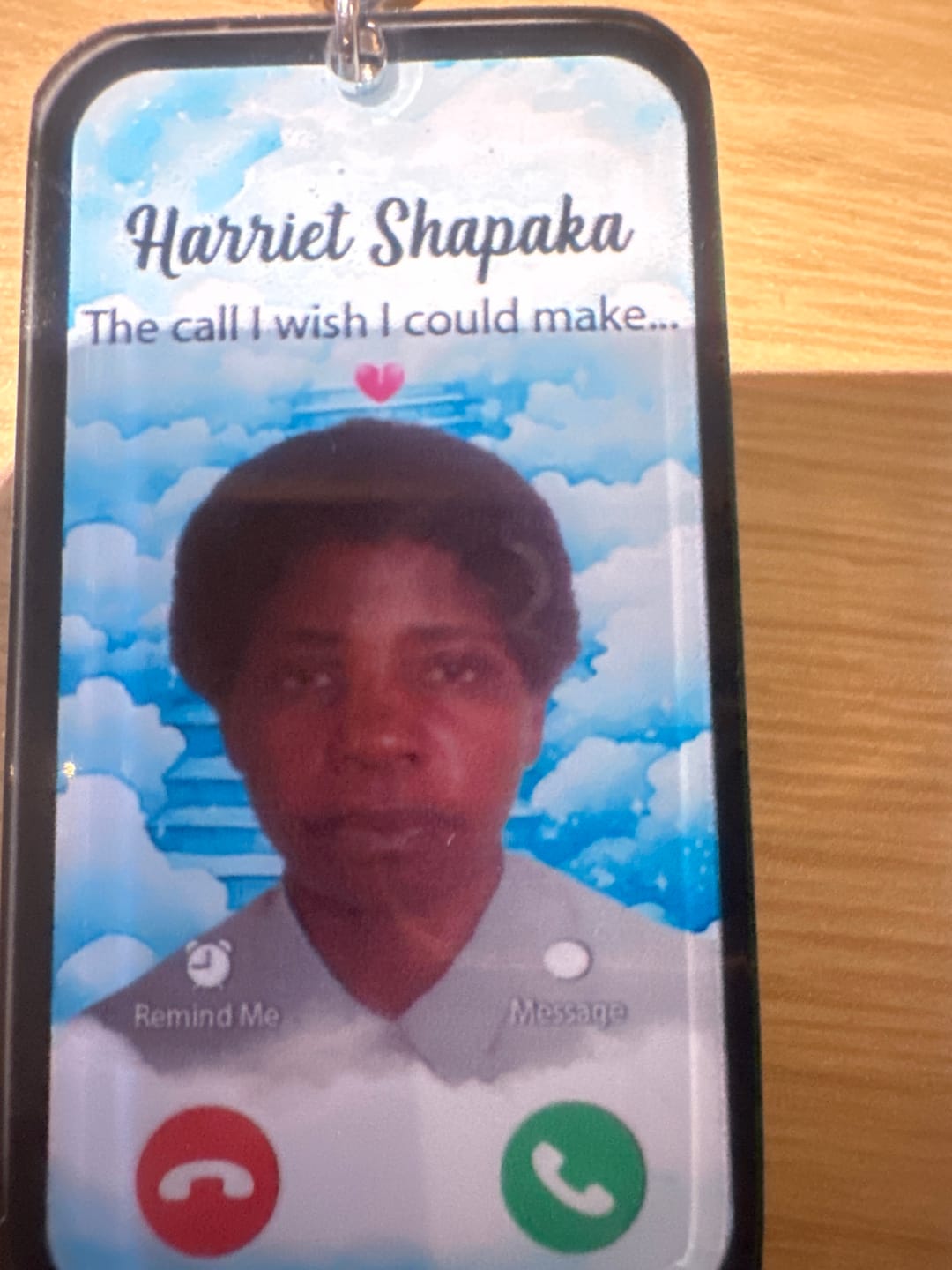Customer photo review of The Call I Wish Memorial Sympathy Gift - Photo Inserted Different On 2 Sides Personalized Keychain