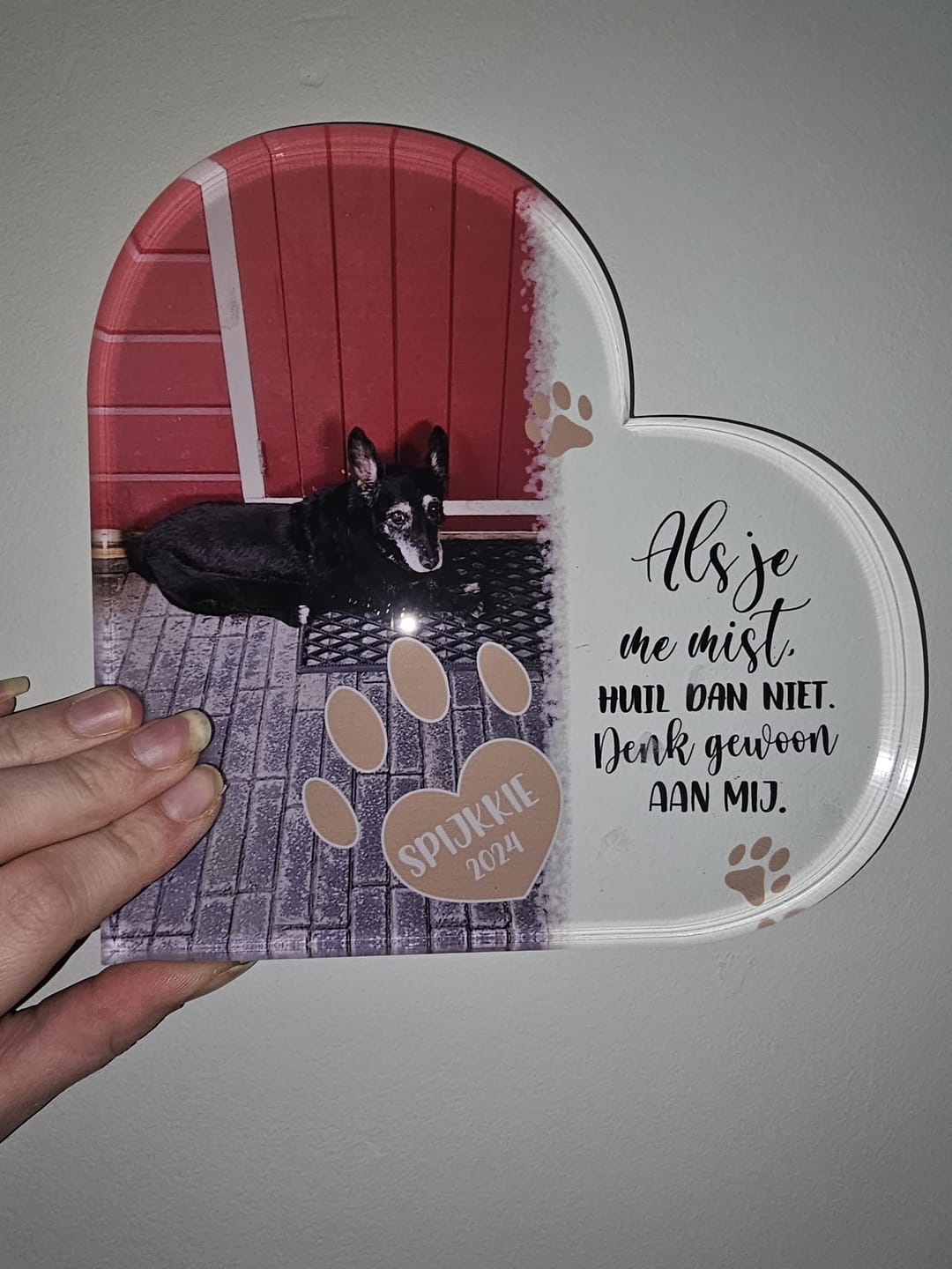 Customer photo review of Als je me mist - Gepersonaliseerd glazen hart
