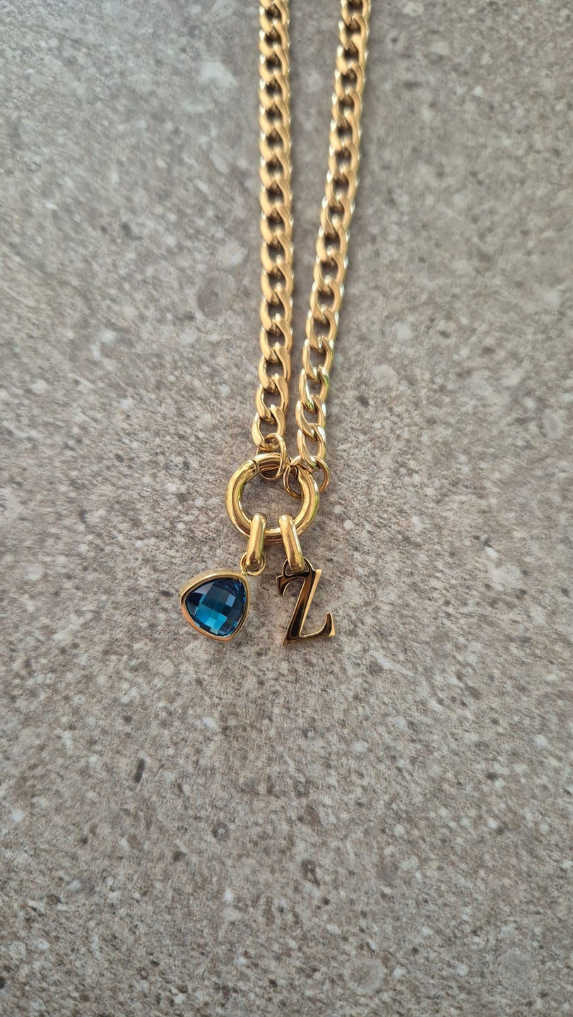 Customer photo review of Letter & birthstone necklace gold