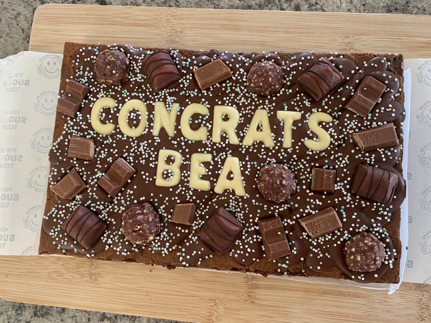 Customer photo review of Mega custom message chocolate fiend brownie