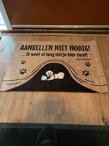 Customer photo review of Je hoeft niet aan te bellen - Gepersonaliseerde deurmat