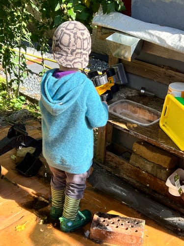 Customer photo review of Upcycling Kaschmir Hoodie Blau meliert